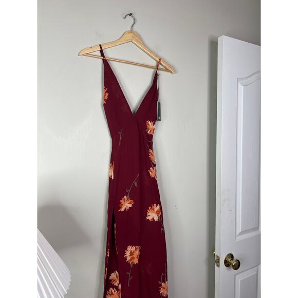 NWT Reformation Renee Auburn Floral Print High Slit Maxi Dress Burgundy Sz Small - Picture 3 of 10